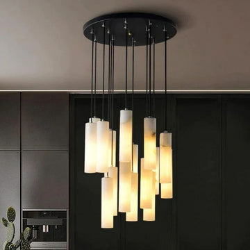 Alabaster Modern Cylindrical Round Chandelier 79"H